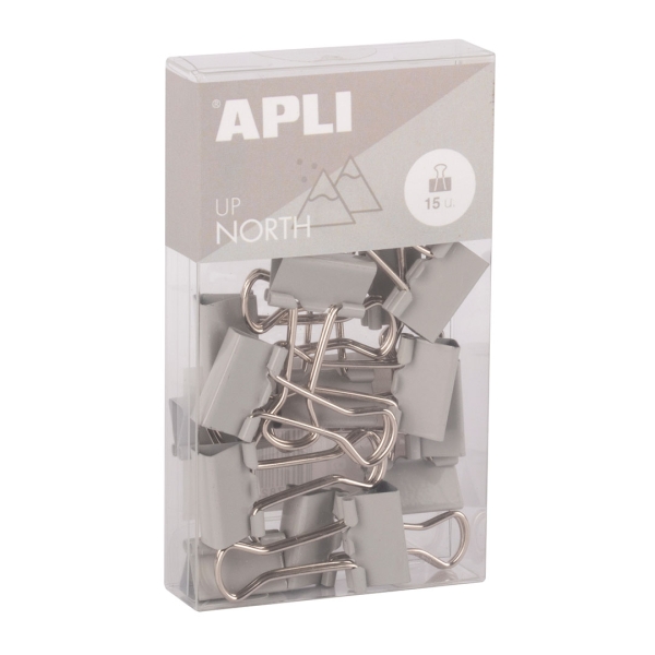 Apli Up North Pack con 15 Pinzas de Metal 19mm - Color Gris