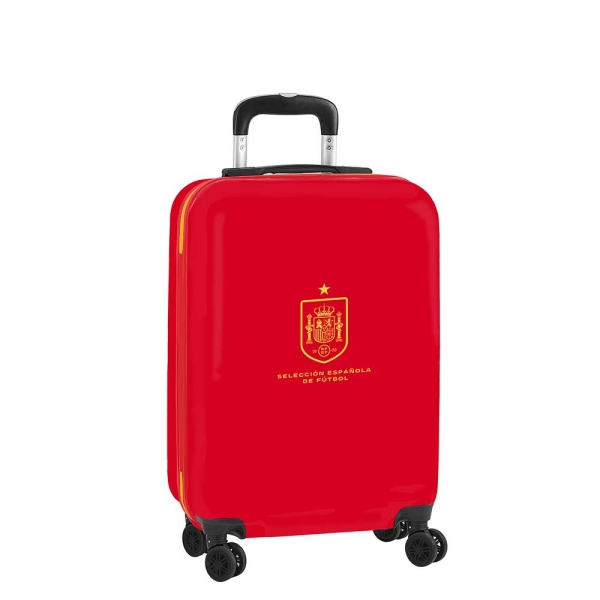 Safta Seleccion Española de Futbol Maleta Trolley de Cabina 20” - Cierre con Candado - Panel con Cremallera - Cintas con PVC - Asa Flexible PVC - 40.10L - 345x200x550mm - Color Rojo