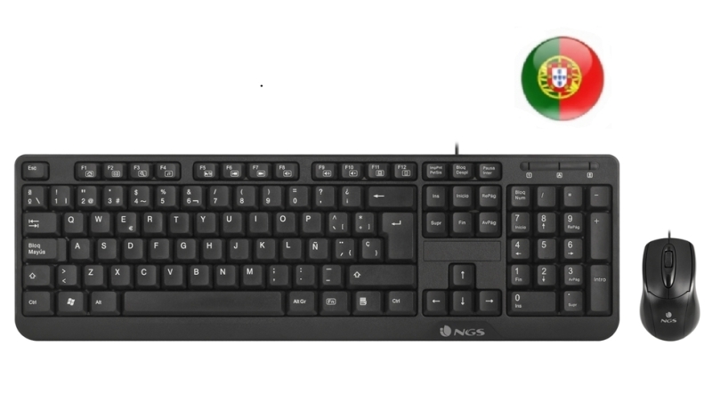 NGS Cocoa Kit Teclado Multimedia y Raton con Cable - QWERTY Portugues - 12 Teclas Multimedia - Color Negro