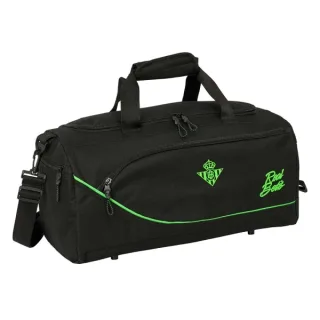 Safta Real Betis Balompie Bolsa de Deporte - Bandolera Ajustable - Bolsillos Laterales y Frontal - Fondo Semirigido - Cremallera con Doble Tirador - Base con Tacos - 50x25x25cm - Color Negro