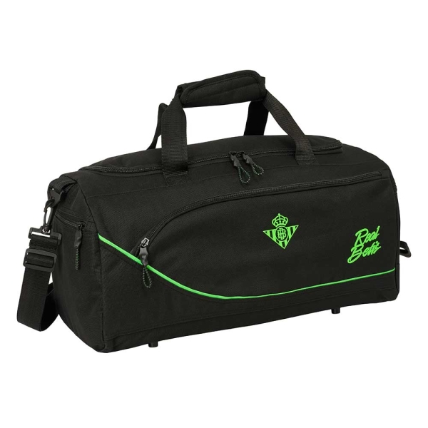 Safta Real Betis Balompie Bolsa de Deporte - Bandolera Ajustable - Bolsillos Laterales y Frontal - Fondo Semirigido - Cremallera con Doble Tirador - Base con Tacos - 50x25x25cm - Color Negro y Verde