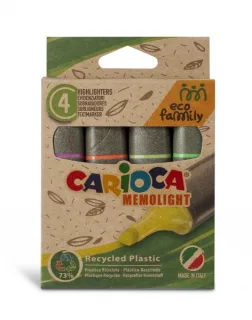 Carioca Eco Family Pack de 4 Subrayadores - Colores Brillantes - Tinta a Base de Agua - Punta Biselada de 5mm - Color Varios
