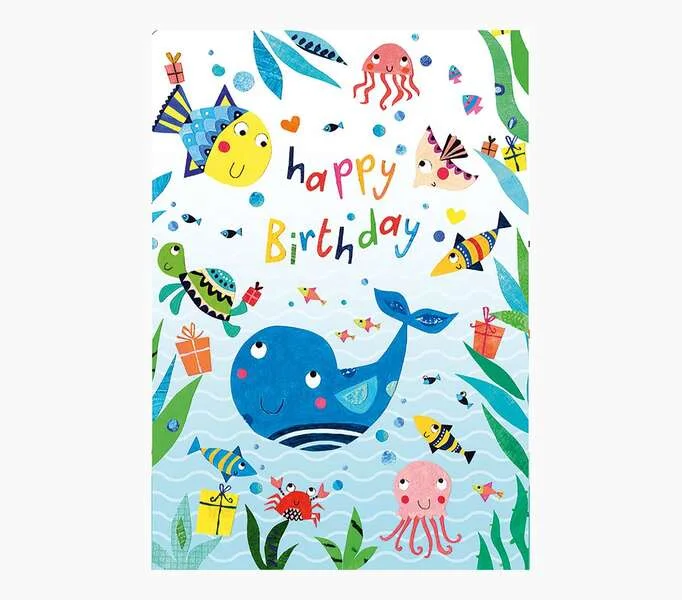 Pictura Tarjeta Zig-Zag - 15x22cm - Tematica Animales Marinos - Tarjeta Triptica - Incluye Sobre Blanco - Papel con Certificacion FSC