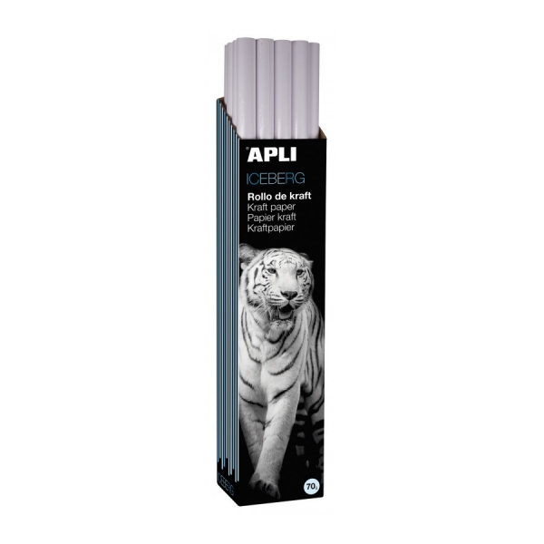 Apli Rollo de Papel Kraft - 70gr - Fibras Naturales - Alta Resistencia - Homogeneidad de Color - Ideal para Embalajes y Manualidades - Soporta Temperas y Acuarelas - Color Blanco
