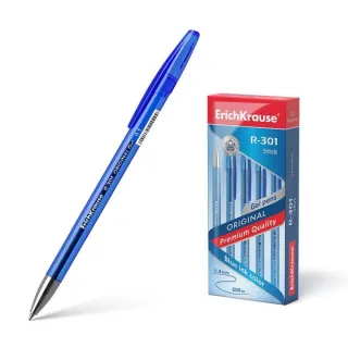Erichkrause R-301 Original Boligrafo de Tinta de Gel - Punta 0.5mm - Trazo 0.4mm - Cuerpo Translucido Tintado - Grip Perfilado Comodo - Secado Rapido - Color Azul · Pack de 12 uds.