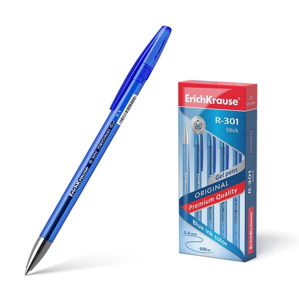 Erichkrause R-301 Original Boligrafo de Tinta de Gel - Punta 0.5mm - Trazo 0.4mm - Cuerpo Translucido Tintado - Grip Perfilado Comodo - Secado Rapido - Color Azul · Pack de 12 uds.