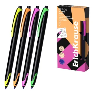 ErichKrause TipFlow Matic Accent Boligrafo Retractil - Modelos de Cuerpo Surtidos - Trazo 0.4mm - Color Azul · Pack de 12 uds.