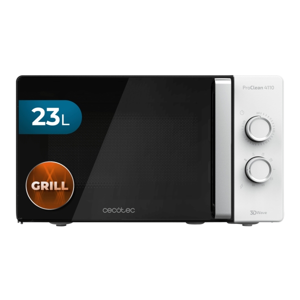 Cecotec Proclean 4110 Microondas - 1280W - Capacidad 23L - Revestimiento Repelente de Suciedad - Tecnologia 3Dwave Envolvente - Grill 1000W - Puerta de Cristal Completa - Temporizador - Colo