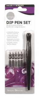 Daler Rowney Simply Pack de 1 Porta Pluma y 5 Plumillas - Color Negro