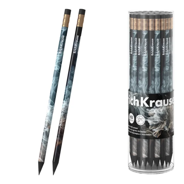ErichKrause Fluid Lapiz de Grafito con Goma de Borrar - Mina HB - Cuerpo Redondo - Agarre Ergonomico - Colores Surtidos · Pack de 42 uds.