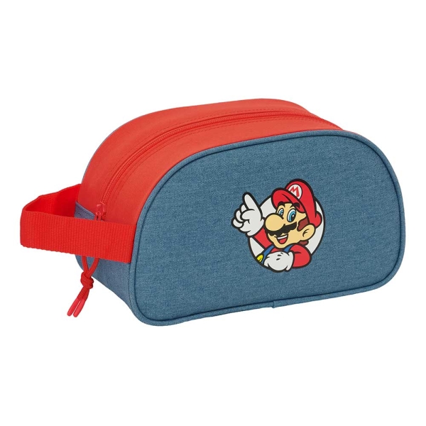 Safta Super Mario Neceser - Adaptable a Carro - Asa de Mano Lateral - 26x15x12cm - Color Rojo y Azul