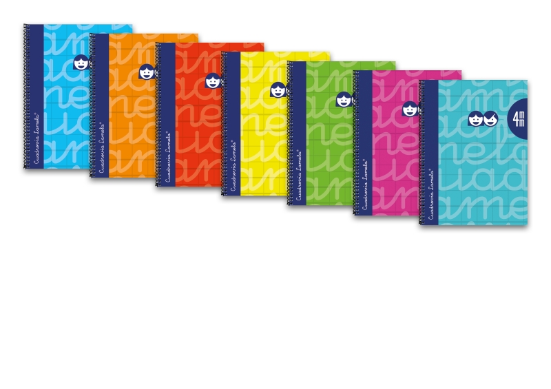 Lamela Pack de 6 Cuadernos de Espiral con 80 Hojas de 90g/m2 con Margen - Formato Cuarto - Pauta Cuadrovia de 4mm - Cubierta Extra Dura - Papel Offset Blanco Extra - Colores Surtidos