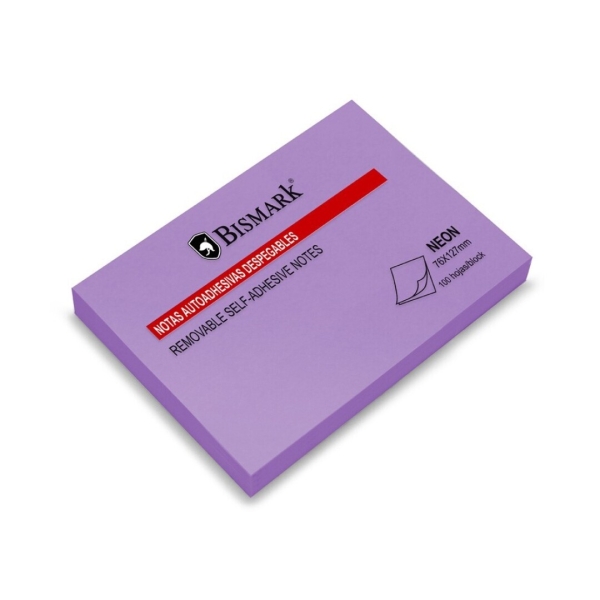 Bismark Bloc de 100 Notas Adhesivas 76x127mm - Color Morado Neon · Pack de 12 uds.