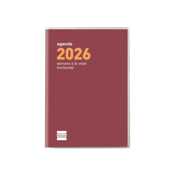 Finocam Coctel Agenda Plana - Anual 2026 - Formato Pl3 - 85x6x6mm - Semana Vista Horizontal - Color Burdeos