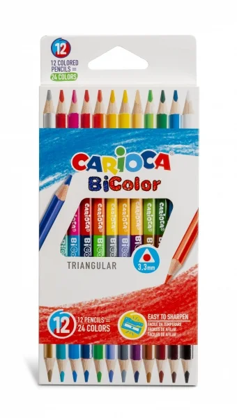 Carioca Pack de 12 Lapices Triangulares - Mina de Alta Calidad - Alta Resistencia a la Rotura - Facil de Sacar Punta - Colores Brillantes y Lavables - Gran Cobertura - Color Varios
