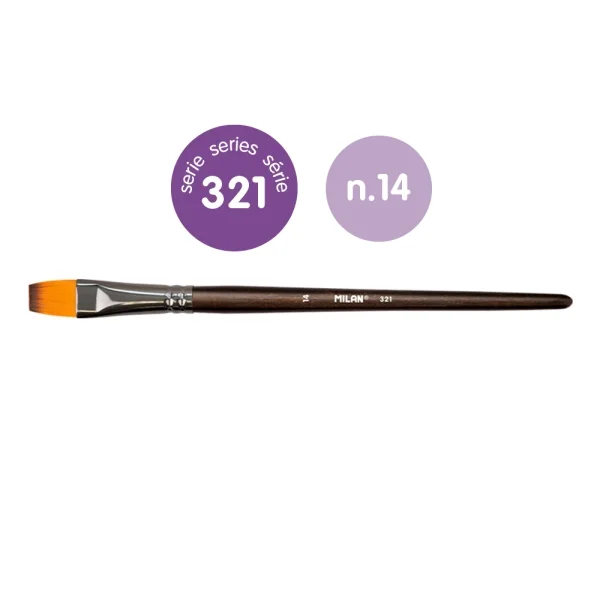 Milan 321 Pack de 3 Pinceles Planos Numero 14 - Bolsa con Colgador - Pelo Sintetico - Color Madera Oscuro