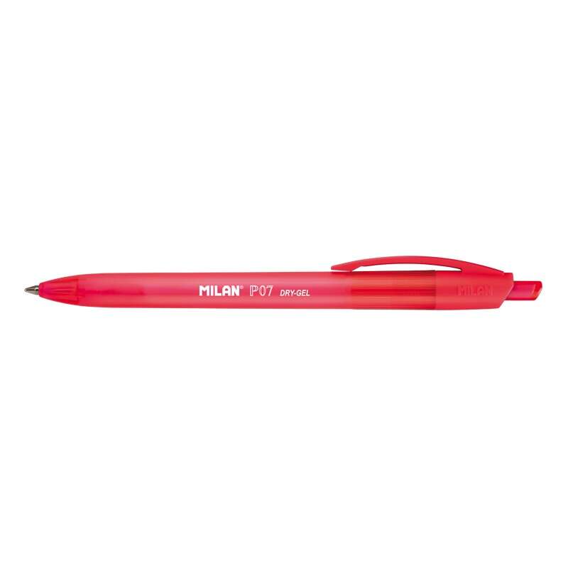 Milan P07 Dry-Gel Boligrafo de Gel Retractil - Punta 0.7mm - Secado Rapido - Color Rojo · Pack de 25 uds.