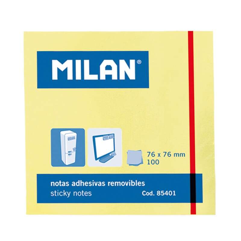 Milan Bloc de 100 Notas Adhesivas - Removibles - 76mm x 76mm - Color Amarillo Claro · Pack de 10 uds.
