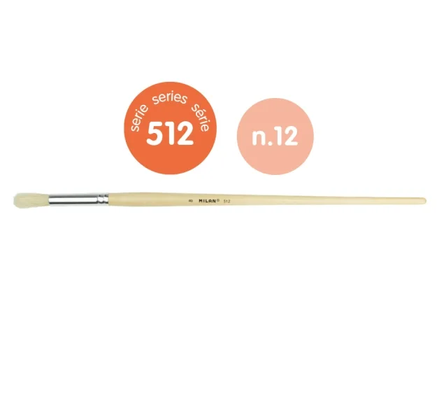 Milan 512 Pack de 4 Pinceles Redondos para Oleo Numero 12 - Bolsa con Colgador - Cerda Natural - Color Madera Claro