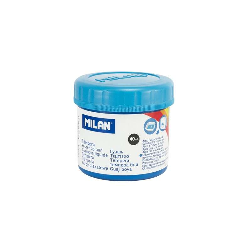 Milan Bote de Tempera 40ml - Secado Rapido - Mezclable - Color Cyan · Pack de 6 uds.