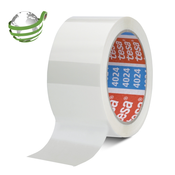Tesa 4024 PV4 Precinto de Embalar 50mm x 66 Metros - Fabricado en Polipropileno - Adhesivo Acrilico con un 65% de Base Biologica - Desenrollado Suave y Silencioso - Color Blanco · Pack de 6