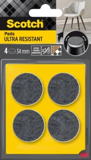 Scotch Pack de 4 Almohadillas de Fieltro Adhesivas - Ultra Resistentes - Diametro de 34mm - Color Blanco/Gris
