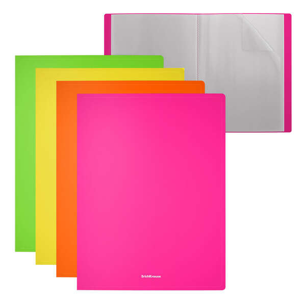 Erichkrause Carpetas con Fundas Matt Neon - 40 Fundas - Tamaño A4 - Surtido Colores (4 pcs en Bolsa) - Colores Surtidos · Pack de 4 uds.