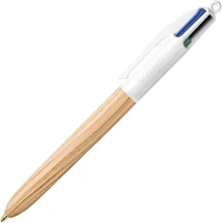Bic 4 Colours Wood Style Boligrafo de Bola Retractil - Punta Media de 1.0mm - Tinta con Base de Aceite - Diseño Madera - 4 Colores · Pack de 12 uds.