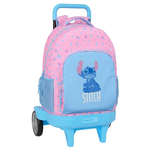 Safta Stitch Bright Mochila con Carro - 33L - Ruedas Antivibracion - Asa Acolchada - Extraible - Bolsillo Frontal - Portabotellas - 330x220x450mm - Color Rosa