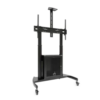 Tooq Narnia Soporte de Suelo con Ruedas para Pantallas de 60-100" - Armario Inferior y Bandeja Superior Regulable para Webcam - Ruedas con Sistema de Bloqueo - Peso Max 100kg - VESA Max 1000