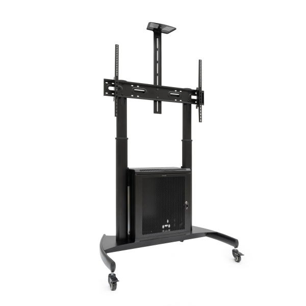 Tooq Narnia Soporte de Suelo con Ruedas para Pantallas de 60-100" - Armario Inferior y Bandeja Superior Regulable para Webcam - Ruedas con Sistema de Bloqueo - Peso Max 100kg - VESA Max 1000
