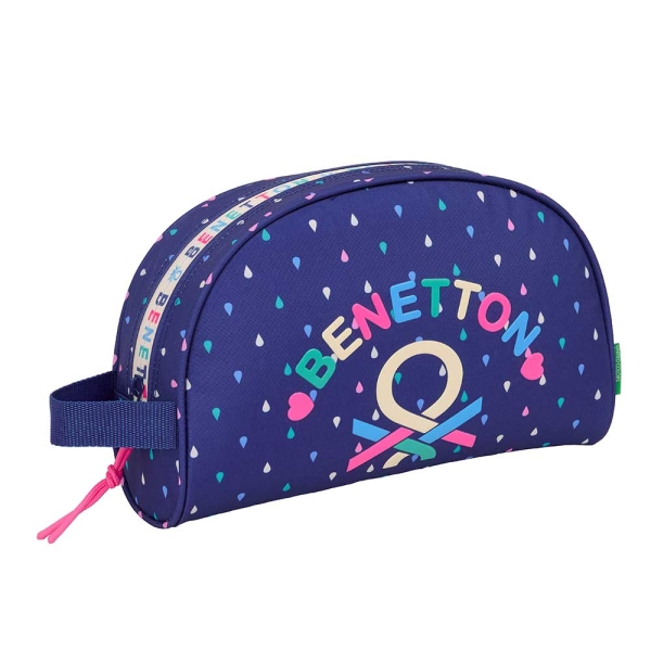 Safta Benetton Drop Neceser de 5L - Cremallera - Asa Lateral - Adapatable a Carro - Bolsillo Interior - 280x100x180mm - Color Azul Oscuro