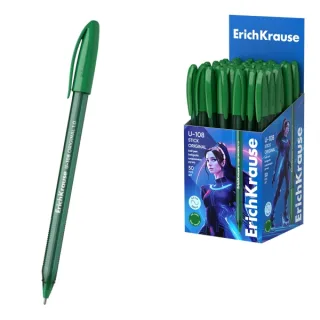 ErichKrause U-108 Stick Original Boligrafo con Capuchon - Punta de 1.0mm - Trazo 0.3mm - Tinta de Baja Viscosidad - Tapa Ventilada - Color Verde · Pack de 50 uds.