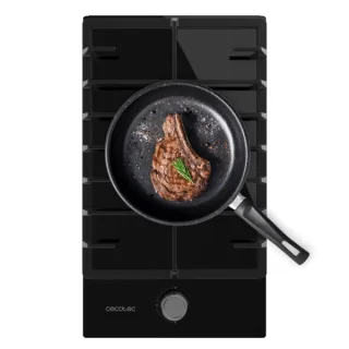 Cecotec Bolero Squad G 1200F Glass Black Cocina de Gas Encastrable - 1 Quemador - Acabado en Cristal Negro - 3.5kW - Parrillas de Hierro Fundido - Inyector Convertor a Glp - Color Negro