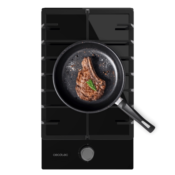 Cecotec Bolero Squad G 1200F Glass Black Cocina de Gas Encastrable - 1 Quemador - Acabado en Cristal Negro - 3.5kW - Parrillas de Hierro Fundido - Inyector Convertor a Glp - Color Negro