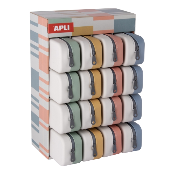 Apli Up North Bicolor Expositor de 16 Estuches de Silicona Rectangulares Bicolor - Cremallera Repelente al Agua - Medidas 75x185x55mm - Colores Surtidos