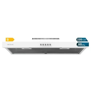 Cecotec Bolero Flux CM 602200 White B Campana Extractora Convencional de 60cm - 70W - Succion 220m3/h - Incluye Accesorios - Kit de Montaje - Color Blanco