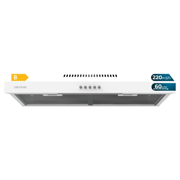 Cecotec Bolero Flux CM 602200 White B Campana Extractora Convencional de 60cm - 70W - Succion 220m3/h - Incluye Accesorios - Kit de Montaje - Color Blanco