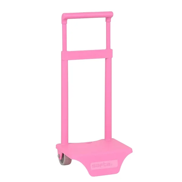 Safta Carro Portamochilas - Sujecion Universal - Material Resistente - Ruedas de PVC - 18x16x35cm - Color Rosa