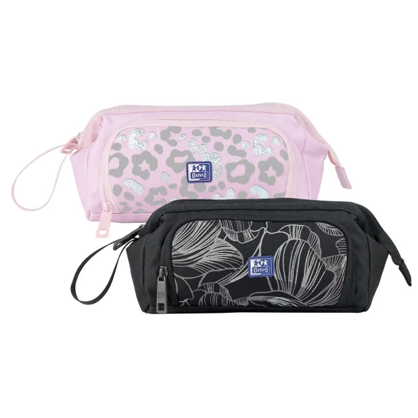 Oxford Dream Tech Estuche Portatodo Gran Capacidad - Apertura Total - Goma Kangoo Acoplable a Cuadernos y Carpetas - Asa de Transporte - Diseños Animal Print y Floral Print · Pack de 4 uds.