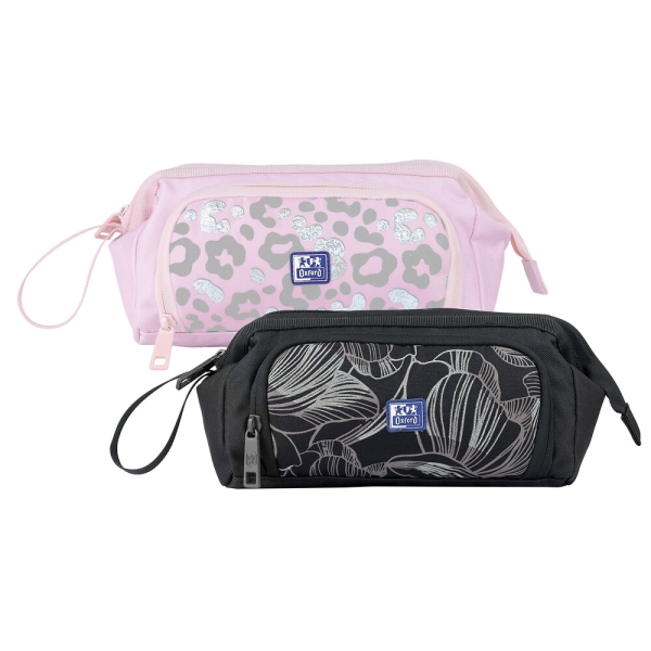 Oxford Dream Tech Estuche Portatodo Gran Capacidad - Apertura Total - Goma Kangoo Acoplable a Cuadernos y Carpetas - Asa de Transporte - Diseños Animal Print y Floral Print · Pack de 4 uds.