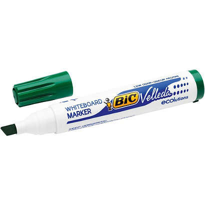 Bic Velleda 1751 ECOlutions Marcadores para Pizarra - Punta Biselada - Trazo entre 3mm y 5.5mm - Tinta con Base de Alcohol - Ecologico - Borrado Optimo - Color Verde · Pack de 12 uds.