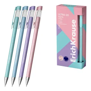 ErichKrause ULTRA-20 Stick Pastel Boligrafo con Capuchon - Modelos Surtidos - Trazo 0.26mm - Tinta de Baja Viscosidad - Tapa Ventilada - Color Azul · Pack de 12 uds.