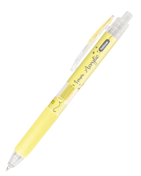 Online Boligrafo Retractil - Tinta Acrilica - Punta Fina de 1mm - Color Amarillo · Pack de 6 uds.
