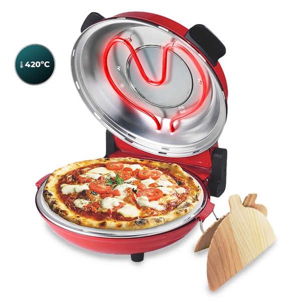 Cecotec Fun Pizza and Co Mamma Mia Vista Horno Electrico para Pizzas - 1200W - Temperatura hasta 420°C - Indicador Luminoso - Ventana de Visualizacion - Asa de Tacto Frio - Temporizador - Co