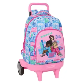 Safta Barbie Mochila con Carro - Bolsillo Frontal - Bolsillo Lateral - Hombreras Acolchadas - Asa Acolchada - Tarjeta ID - Bandeja PVC - Ruedas Antivibracion - 33L - 330x220x450mm - Color Ro