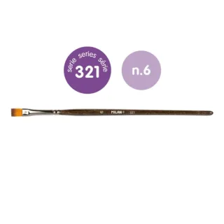 Milan 321 Pack de 12 Pinceles Planos Numero 6 - Bolsa con Colgador - Pelo Sintetico - Color Madera Oscuro