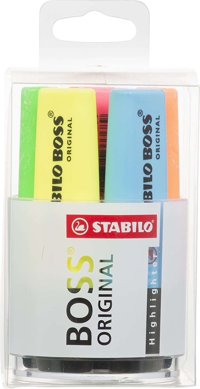 Stabilo Boss 70 Pack de 6 Marcadores Fluorescentes - Practico Cubilete de Escritorio - Trazo entre 2 y 5mm - Recargable - Tinta con Base de Agua - Colores Surtidos · Pack de 5 uds.