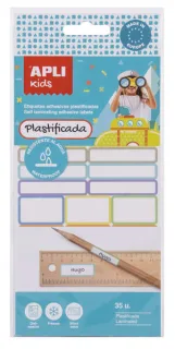 Apli Kids Pack de 35 Etiquetas Plastificadas Surtidas - Tres Tamaños: 46.5x10mm (14), 30.5x19mm (3), 30.6x11mm (18) - Alta Calidad y Durabilidad - Film Protector para Mayor Resistencia - Col