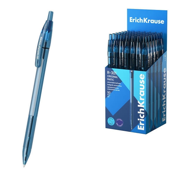 ErichKrause R-301 Matic Original Boligrafo Retractil - Punta de 1.0mm - Trazo 0.5mm - Color Azul · Pack de 50 uds.